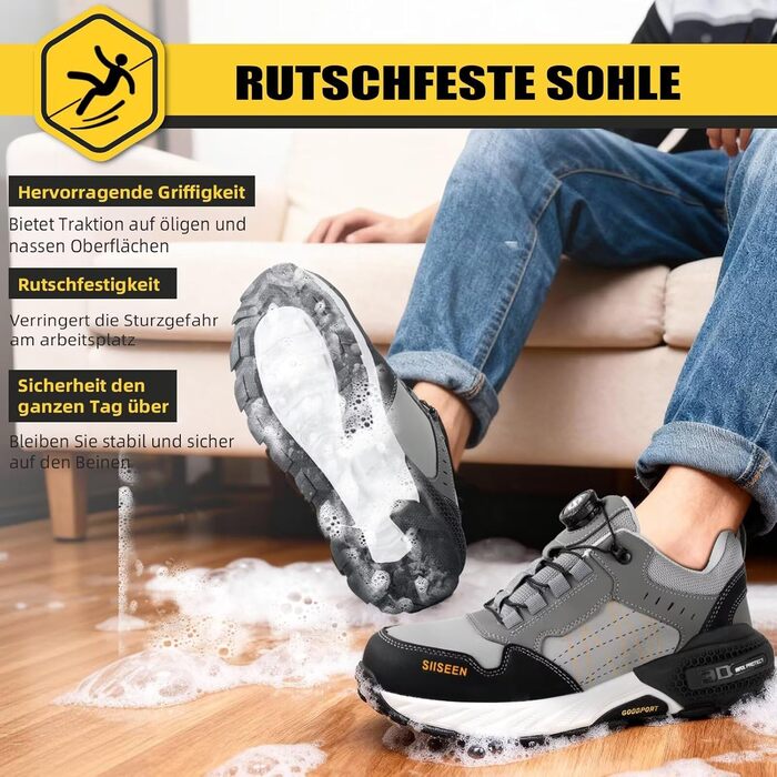 Чоловічі робочі черевики з металевим носком, легкі, дихаючі та міцні, з Clickers та захистом від проколів, неслизька підошва – робочі черевики для професій та будівництва (45 EU, Сірий)