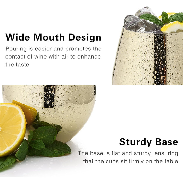 Набір келихів для вина WOTOR Gold, 4 шт, 530 мл, незламні золоті келихи, склянка з нержавіючої сталі, металеві келихи для відпочинку на природі, подорожей, кемпінгу, басейну, ідеальний подарунок для поціновувачів вина