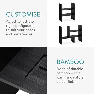 Navaris Acacia Desk Organizer 64x15.5x40 - Desk Shelf Organization System Adjustable - Corner Shelf for Kitchen Office Bathroom Shelf Attachment - Natural (Black)