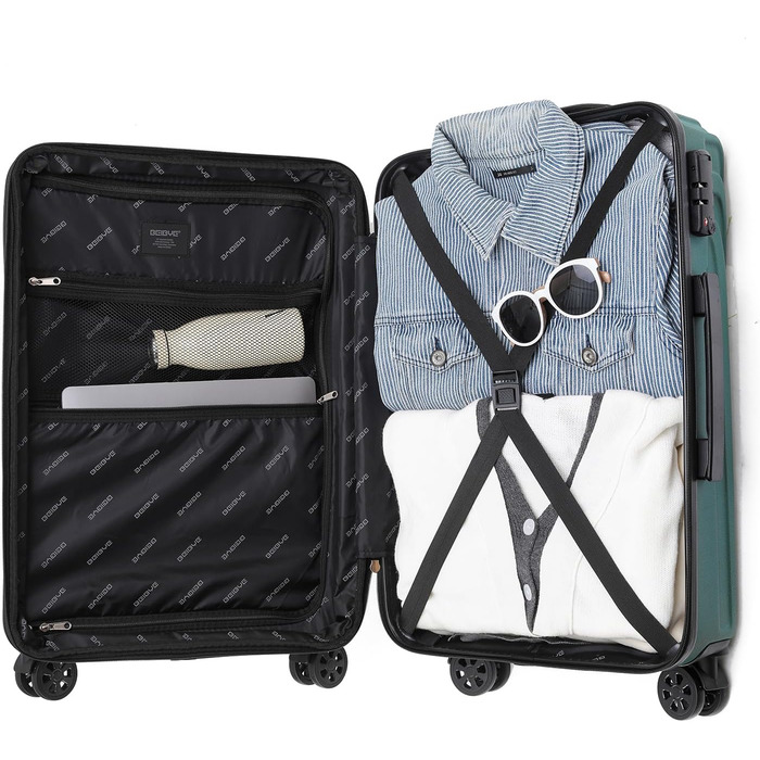 Чемодан BEIBYE з жорсткою обшивкою, TSA-замок, розширюваний, 55 см (Темно-зелений)