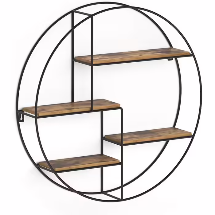 Vicco Wandregal Fyrk, Hanging Shelf, Rustic Oak/Black, 55 x 55 cm Round