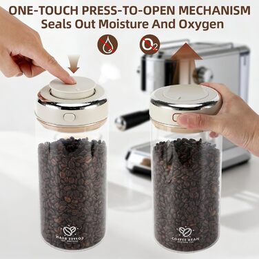 Герметичний контейнер для кави 1700 мл з CO₂-вентилем та індикатором дати, для зберігання кавових зерен, чаю, горіхів, какао. Зберігає свіжість та аромат.