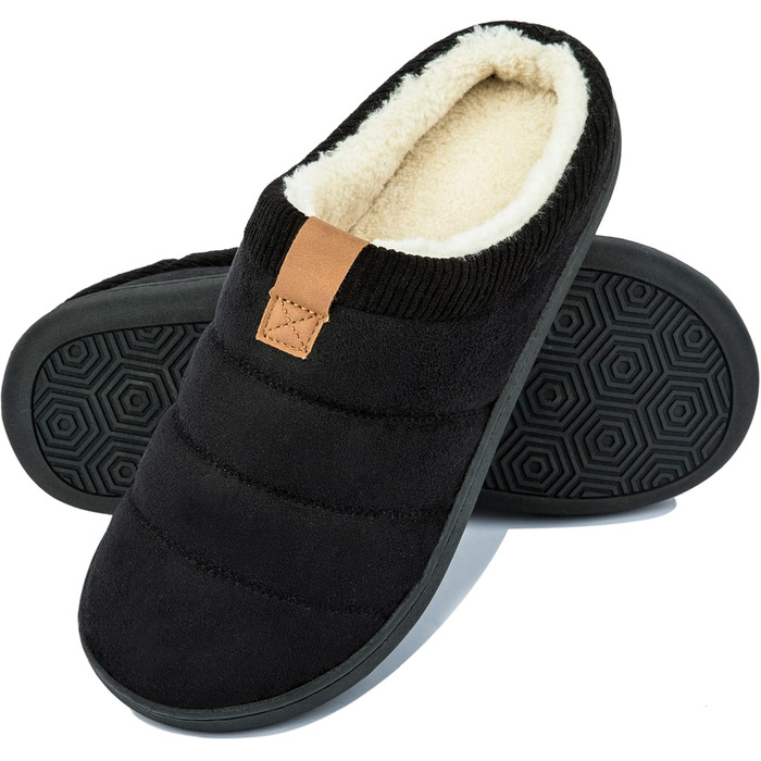 Чоловічі тапочки зимові теплі м'які комфортні з піною пам'яті протиковзкі для дому та вулиці 45/46 EU чорні