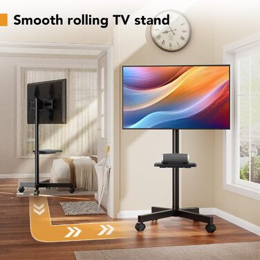 Мобільна підставка-стійка Hemudu для LCD/LED телевізорів 23-60 дюймів, регульована за висотою, з полицею для ноутбука та колесами, до 35 кг, VESA 400x400 мм