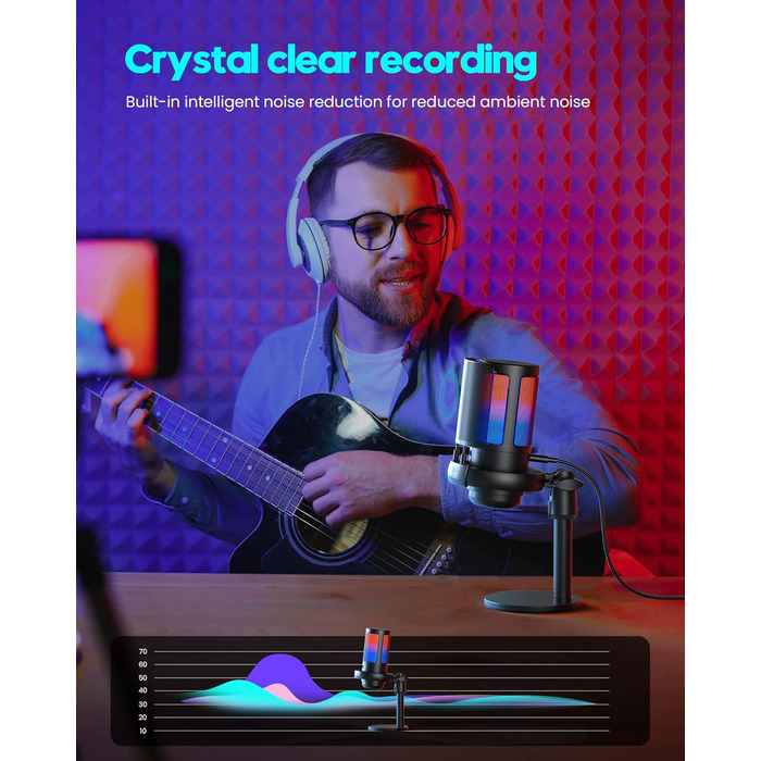Ігровий мікрофон COCONISE RGB для ПК, стримінгу, подкастів, PS4/PS5, Mac. USB мікрофон з регулюванням гучності та навушником 3.5 мм, з підставкою