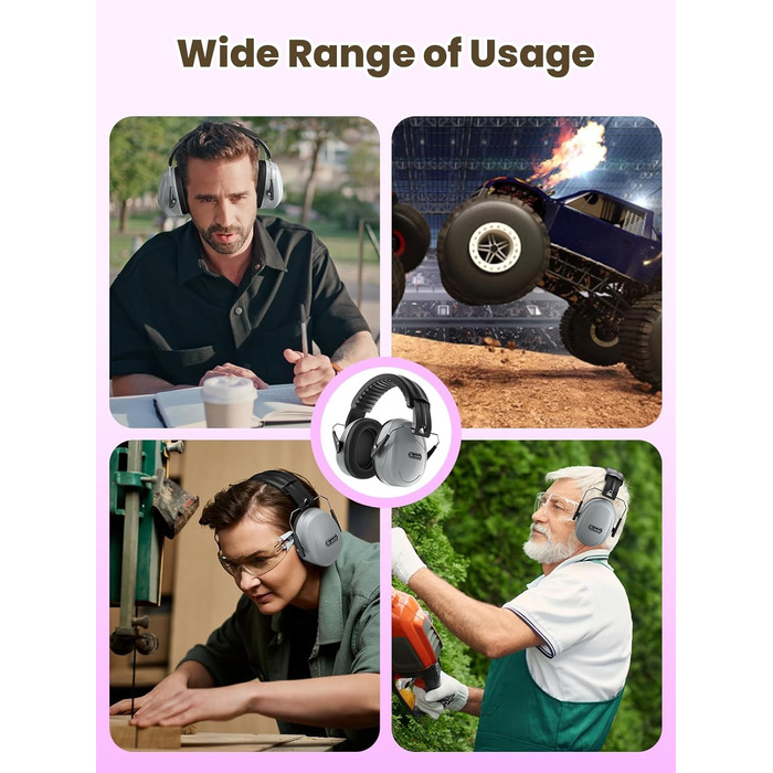 Захисні навушники Dr.meter SNR 31dB, наголов'я, регульовані, комфортні для дорослих, складаються, шумоізоляція для будівництва, саду (сірі)