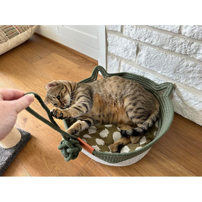 Квіткове ліжко для котів 7WUNDERBAR: зручний корзинка з бавовняних шнурів, діаметр 42 см, висота 15 см, підходить для котів та маленьких собак
