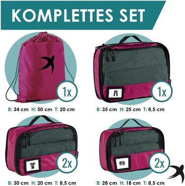 Органайзери для подорожей SEESCHWALBE | Набір 6 шт. | Преміум якість | Кубики для пакування валізи та рюкзака (полуниця)