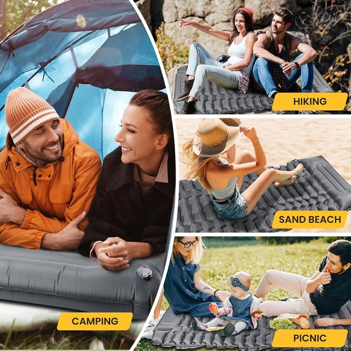 Isomatte Camping Self-Inflating Sleeping Pad - 12cm Thick, Compact, Waterproof Air Mattress with Foot Pump & Pillow - Ripstop Anti-Tear Sleeping Mat for Hiking & Beach (Gray)