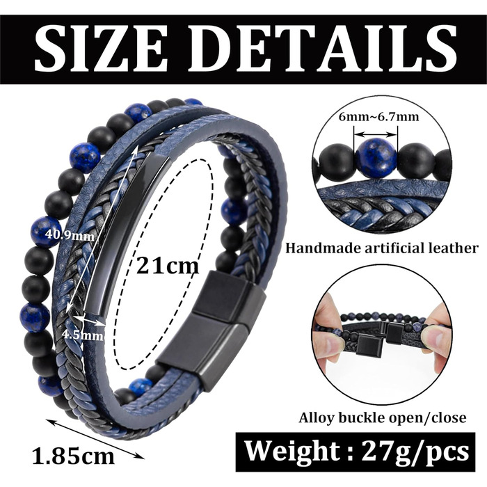 Чоловічий шкіряний браслет. Браслет на руку для чоловіків, 19/23 см. Колір: коричневий, чорний. Аксесуар, подарунок на День батька.