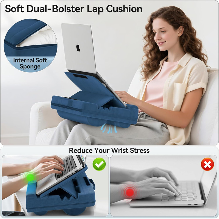 Підставка для ноутбука з регулюванням кута нахилу, подушка для ноутбука на диван, підставка для ноутбука до 16″ (Блакитний)
