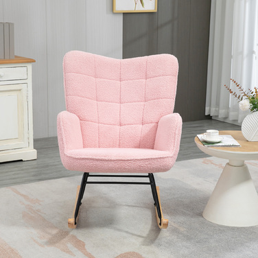 HOMCOM Rocking Chair Glider Accent Chair Rocker Recliner Living Room Chair for Bedroom, up to 120 kg, Faux Sheepskin, Pink | Aosom