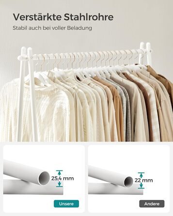 SONGMICS Clothes Rack, Coat Rack, Wardrobe, Clothes Storage, Steel Frame, with Rail and Shelf, 33.5 x 92.5 x 153 cm, for Bedroom, Wardrobe, Laundry Room, White HSR023W01