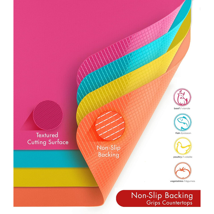 Набір килимків для обрізання Dexas, 4 шт., 14 x 20 см, антиковзаючі, для кухні, сірі, червоні, білі, зелені