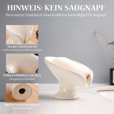 Керамічна мильниця Umlaca з самостійним зливом, безперервна сушка, у формі листка, вінтажний дизайн, підходить для кухні, ванної кімнати, душу, білий мармур (бежево-рожевий)