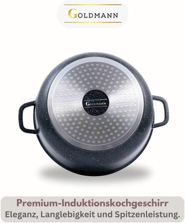 Каструля Goldmann 28 см з антипригарним покриттям, 6,5 л, з кришкою, для всіх плит, екологічна