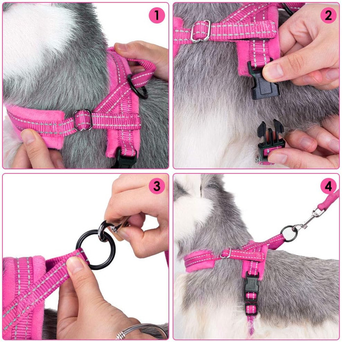 Нашийник для собак від тяги з повідком, анти-тяга, відбиваючий нашийник для цуценят, безпечний нашийник, анти-заплутування, для маленьких та середніх собак та цуценят, чорний (XXS, Рожевий)