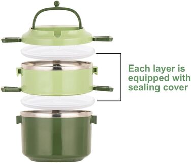 SANQIAHOME 2-Tier Stackable Stainless Steel Lunch Box, Leak-Proof, Green