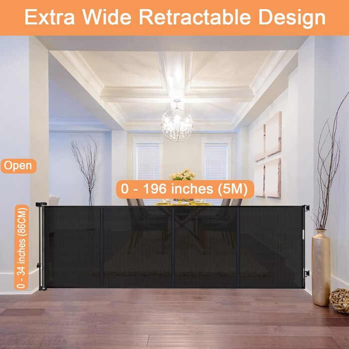 Захисне ворота для дитячих воріт, для дітей, котів та собак, розтяжне, 0-150 см, 500 см, сірий