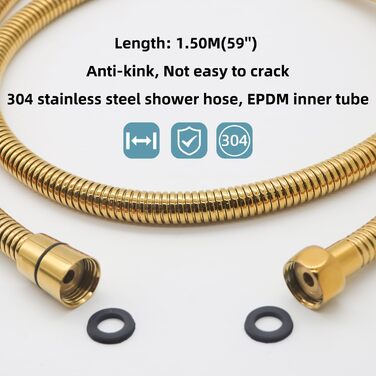 Delnet Classic High-Pressure Showerhead, Chrome, Traditional Telephone Style, Handheld Showerhead and 1.5m Hose (Vintage, Gold)