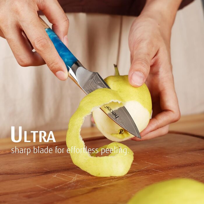 Японський кухонний ніж Hecef Damast з ручкою з харчової смоли, 20 см, 67 шарів дамаської сталі, з захистом для ножа, професійний ніж для кухаря, подарунок шеф-кухарю