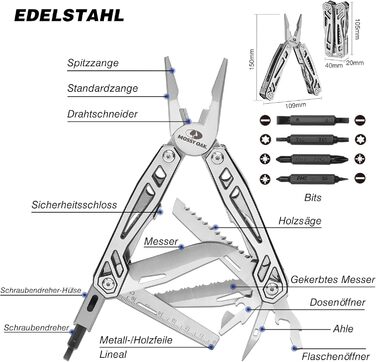 Мультитул Mossy Oak 21 в 1 з мультиінструментом, плоскогубцями та складним ножем для кемпінгу, туризму та ремонту, з нержавіючою сталею, з сумкою