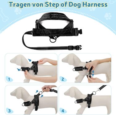 Шлейка для собак SlowTon з повідком, анти-тягнуча, регульована, світловідбиваюча, для цуценят, собак малих та середніх порід, чорна