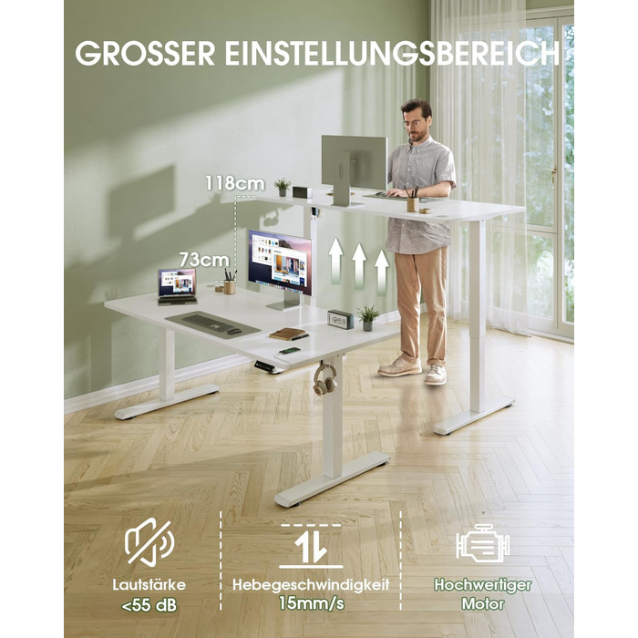 Flamaker Adjustable Height Desk - 140x60cm Electric Standing Desk with Memory & USB Charging (White)