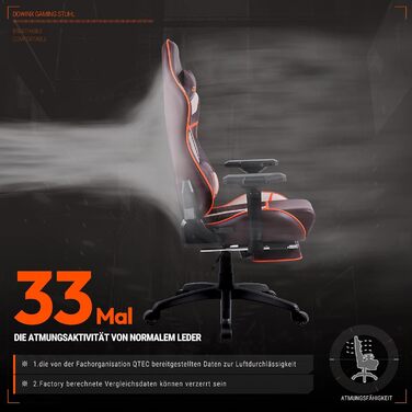 Ігрове крісло Dowinx з PU шкіри, 4D підлокітники, підставка для ніг, ергономічне, офісне, до 150 кг, коричневе