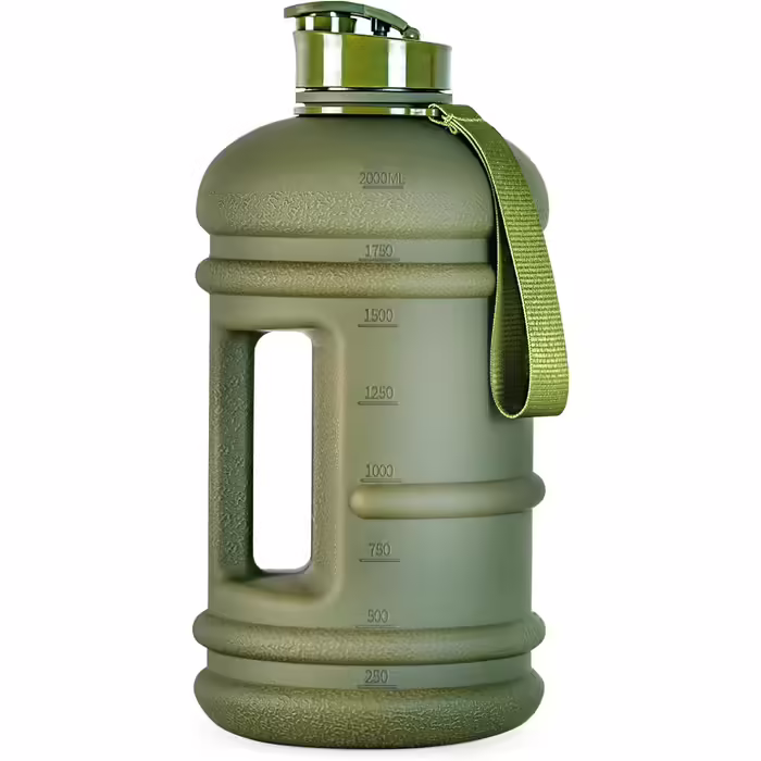 TOOFEEL Water Bottle 2L - 2 Liter Water Bottle BPA Free, Large Bottle, Reusable Sports Water Bottle with Marked Measurements, Gym Water Bottle - (Matte Olive Bottle, 2200 ml)