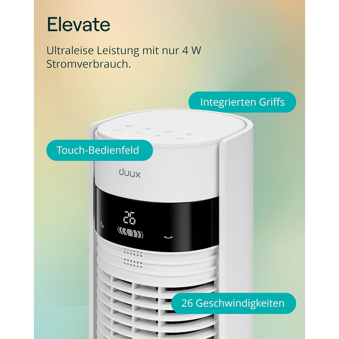 Duux Elevate - Вежа-вентилятор з іонізатором, 12 швидкостей, таймер, нічний режим, пульт. Тихий вентилятор для спальні/офісу - Білий