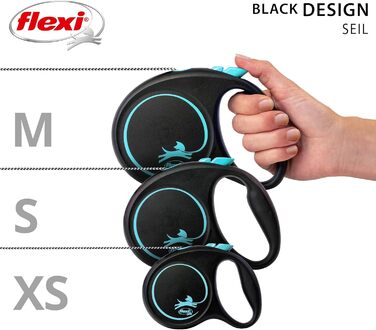 Рулетка для собак Flexi Black Design S, 5 м, чорний/синій (до 12 кг)
