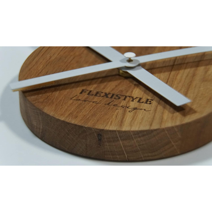 FLEXISTYLE 3D Wall Clocks DIY Oak Large 50-75CM (Thickness 19MM!) for Office Living Room Bedroom Decorative Items, z54g eco75 d-1-x (Oak/White, Oak)