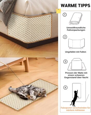 Килимок для котів JanYoo від подряпин, сизаль, 60x25 см (2 шт.), коричневий/бежевий