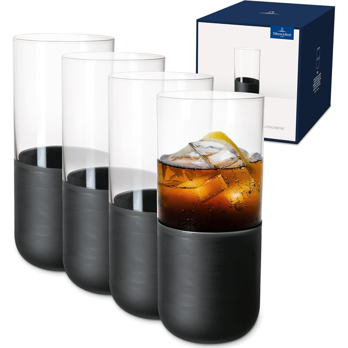 Villeroy & Boch Rock Blanc Long Drink Glasses Set - 4 Piece Cocktail & Mocktail Glasses - 300ml Crystal Glass - Matte White Slate Look