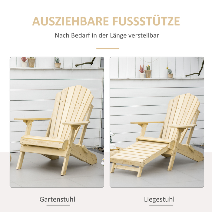 Розкладний садовий стілець Adirondack Outsunny з підніжкою 78 x 140 x 94 см з соснового дерева, зручний шезлонг для саду та вуличних меблів