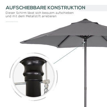 Outsunny Parasol Ø196 cm, Rotating Parasol with Tilt Function, Hexagonal Balcony Parasol Beach Parasol Windproof Stable Market Parasol Crank Parasol Sun Protection for Beach Balcony Garden, Dark Grey | Aosom