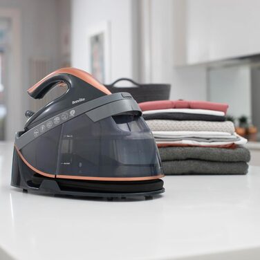 Праска Breville Powersteam 2600W з керамічною підошвою, 220г паровий удар, вертикальний струмінь 50 г/хв, автовимкнення, білий/блакитний (станція для прасування)