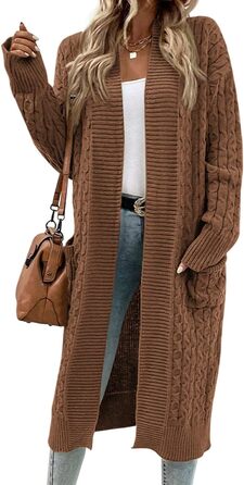 Жіночий в'язаний кардиган Saodimallsu Strickjacke: довгий, об'ємний, з кишенями, світло-зелений (колір: коричневий, розмір: S)