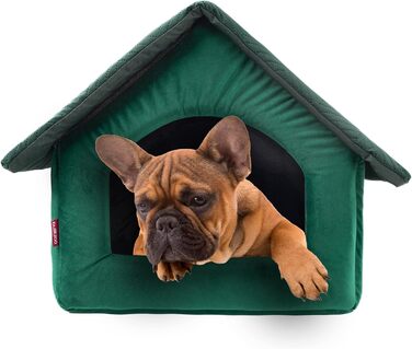 Зручна лежанка-будка для собак та котів, розмір L, зелений велюр | 34 x 44 x 38 см