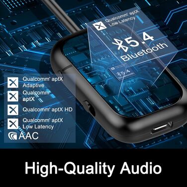 Bluetooth-адаптер 2-в-1 для літака (трансмітер та ресивер) з підтримкою aptX, роз'єм 3.5 мм Jack, версія 5.4, чорний