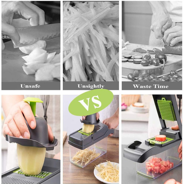 Мандоліна для нарізки овочів та фруктів, овочерізка, шинкувальник, набір з 6 лез з нержавіючої сталі, для картоплі, помідорів, цибулі, сиру