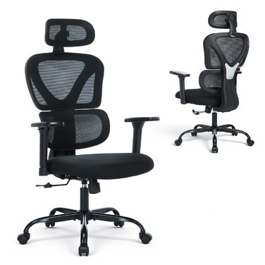 Коламі - Ергономічне крісло для офісу та дому, чорне, з регульованою підголівником та підлокітниками