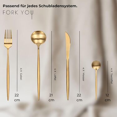 Cutlery Set Gold Matt (16-piece), stainless steel, tableware cutlery for 4 people, dishwasher-safe, gift set in a high-quality gift box