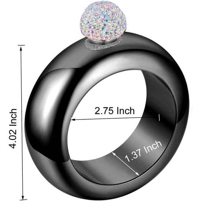 Набір флакончиків Qingo: флакон, браслет, перстень, нержавіюча сталь 304, 100 мл, чорний з кришкою зі стразами