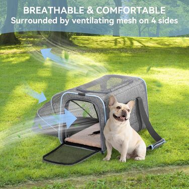 Транспортна сумка для кота Petsfit, зелена, S, двостороння (сіро-блакитна), розширювана, з підстилкою з флісу