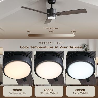 Стеляний вентилятор з підсвіткою та пультом керування: 132 см, сучасний дизайн для спальні. Тиха DC мотор, регульована трикольорова LED-підсвітка, реверсивна функція, для приміщень та вулиці, 220~240V (3 - горіх)