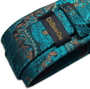 Набір краваток DiBanGu чоловічий: шовкова краватка, нагрудна хустка, запонки, зажим для краватки, блакитно-зелений візерунок Paisley, для ділових зустрічей