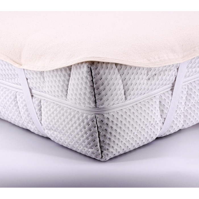 SETEX Kalmuck Mattress Protector, 180 x 200 cm large mattress cover, corner elastic bands, 100% cotton, Classic, Raw White, Natural
