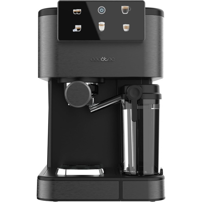 Кавомашина еспресо Cecotec Power Espresso 1350 Вт, 20 Бар, сенсорний дисплей, резервуар 1.5 л, капучинатор, подвійний холдер (ColdBrew Latte Dark)